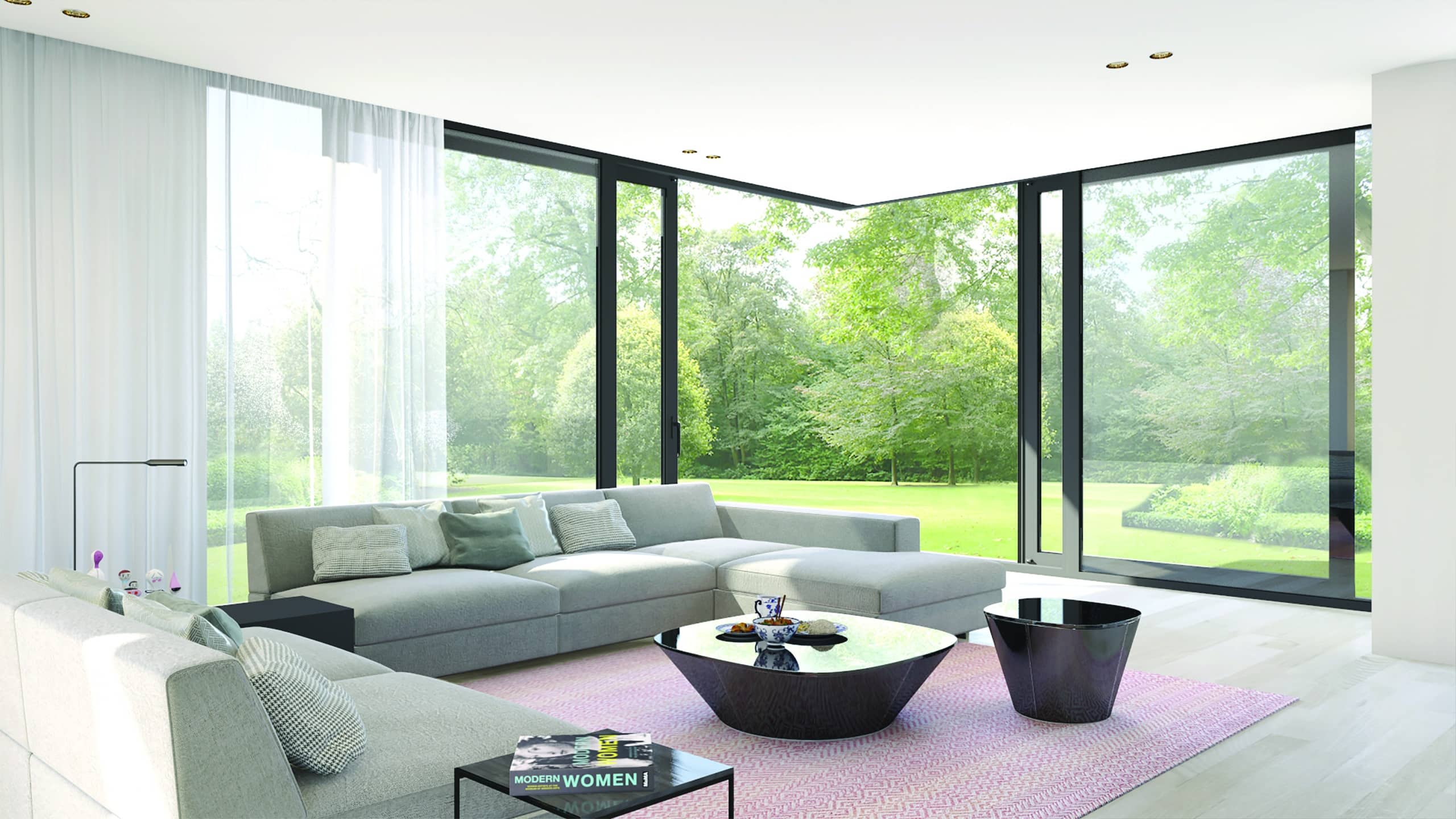 Ouvertures dans un salon avec châssis en aluminium Ultraglide Aliplast